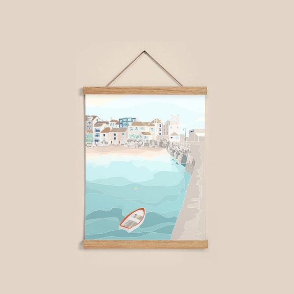 St Ives Print, Küsten Print, Cornwall, Meer, Hafen von Cornish, Boho Print, Küsten Wandkunst, Leuchtturm, Sommer, Meer