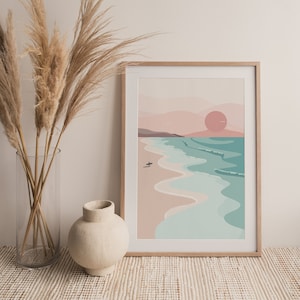 Sunset Surf Print, Sea, Surfer, Surfboard, Surfer Girl, Beach, Boho Art Print, Summer, Ocean, Waves, Wall Art, Cornwall, California, Coastal image 7