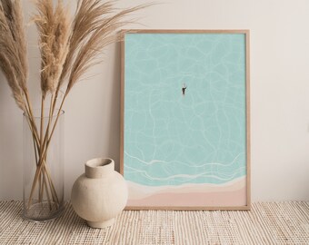 Light blue sea, Surfer Print, Surfing, Clear Water, Ocean, Paradise, Boho print, Summer, Sun, Translucent sea