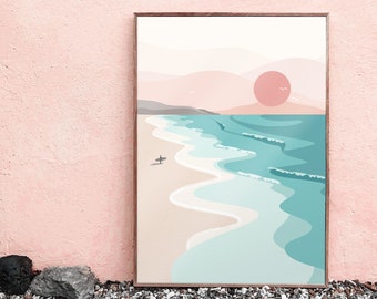 Sunset, Surf, Cornwall, St Ives, Sea, Beach, Porthmeor, Art Print, Home and Office, Summer, Holiday