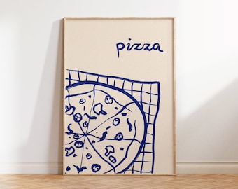 Pizza, Italy Print, Food Illustration, Kitchen Wall Art, Minimal Art, Abstract Print, Poster