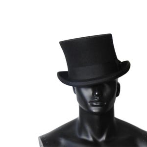 Vintage Black Wool Top Hat: Handmade Satin Lined Wedding Ascot