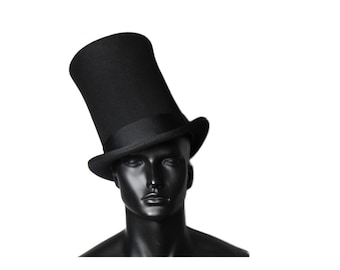 Handmade Wool Felt Tall Top Hat: Black Derby, Satin Lined (7.87 inches, 20 cm)