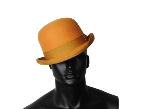 Mustard Yellow Wool Bowler Hat: Handmade Dapper Derby