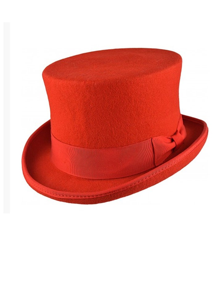 Red Top Hat Red Wool Top Hat Red Handmade Top Hat Vintage Top Hat Top