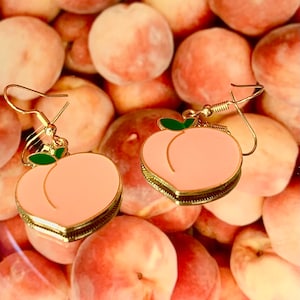 Peach Earrings, Dangle Earrings, Enamel Charm Earrings, Hypoallergenic