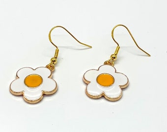 Daisy Dangle Earrings, Gold Accents, Hypoallergenic