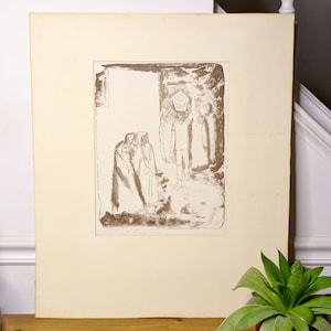 Signed Lithograph Titled Burial of a Child 1964 (Charcoal, Numbered, Matted, Unframed, Limited Edition)