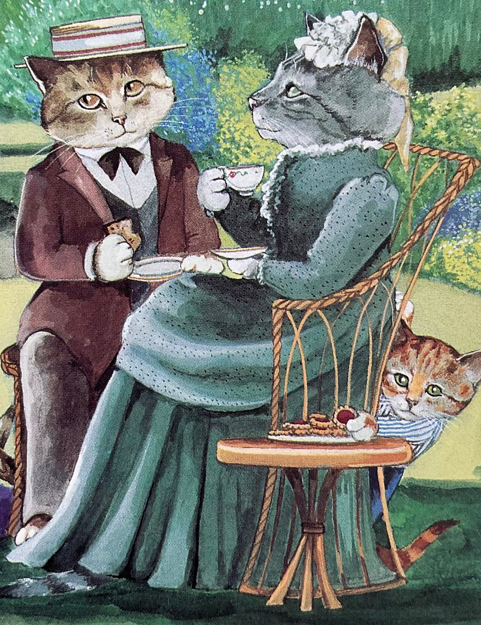 Susan Herbert Victorian Cats Afternoon Tea 1991 Vintage Etsy