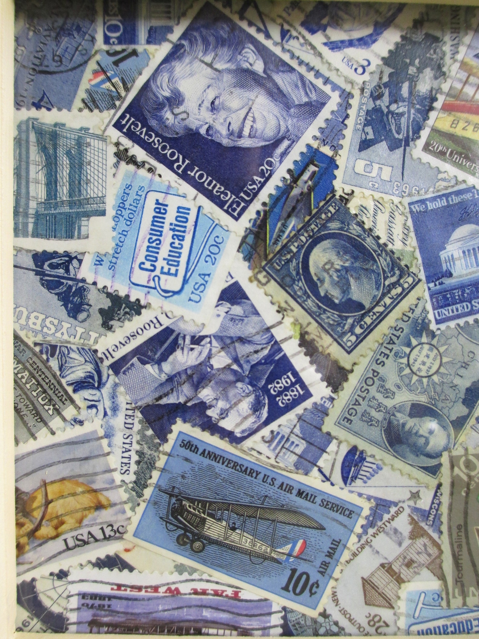 Collage of Blue Vintage Postage Stamps Small Accent Wall Art Etsy