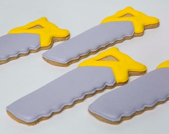 12 Grey and Yellow Saw Cookies Tool Box, Construction, Handyman, Housewarming, Birthdays, KOSHER PARVE, Free Shipping, Dairy Free