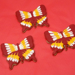 12 Red Butterfly Iced Sugar Cookies Perfect for: Birthday, Spring Party, Birthday Party, Summer, Graduation, KOSHER PARVE, dairy-free image 1