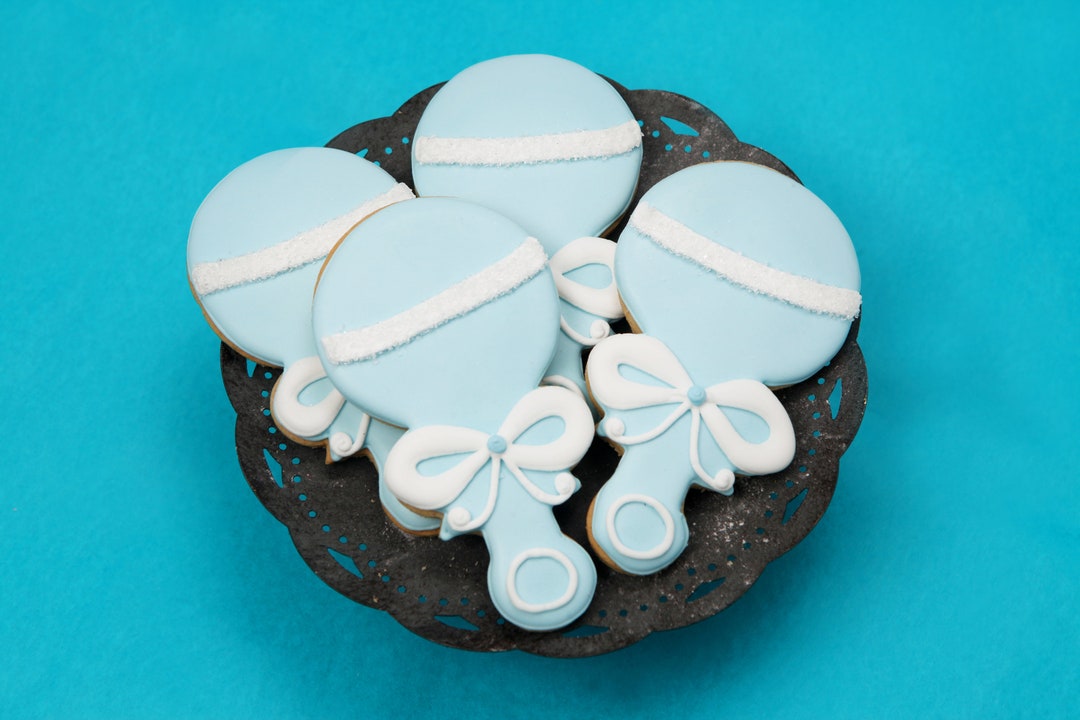 12 Blue Rattle Cookies Perfect For Baby Showers, Gender Reveals, Bris