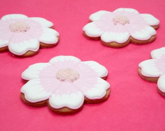 12 Pale Pink Flower Iced Sugar Cookies Perfect for: Birthday, Spring Party, Baby Shower, Bridal Shower, KOSHER PARVE, dairy-free