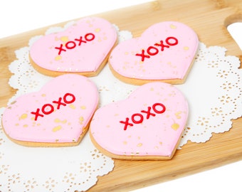 12 Pink Conversation Heart Iced Cookies Cute, Valentine's Day, Valentine's Party, Valentine's Cookies, Dairy-Free KOSHER PARVE