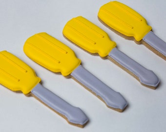 12 Grey and Yellow Screwdriver Cookies Tool Box, Construction, Handyman, Housewarming, Birthdays, KOSHER PARVE, Free Shipping, Dairy Free