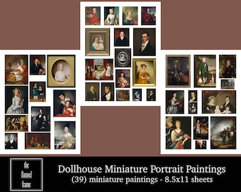 Dollhouse Miniature Paintings - 39 Antique Portraits - Instant Printable Pictures - Digital Download -  Wall Art Decor