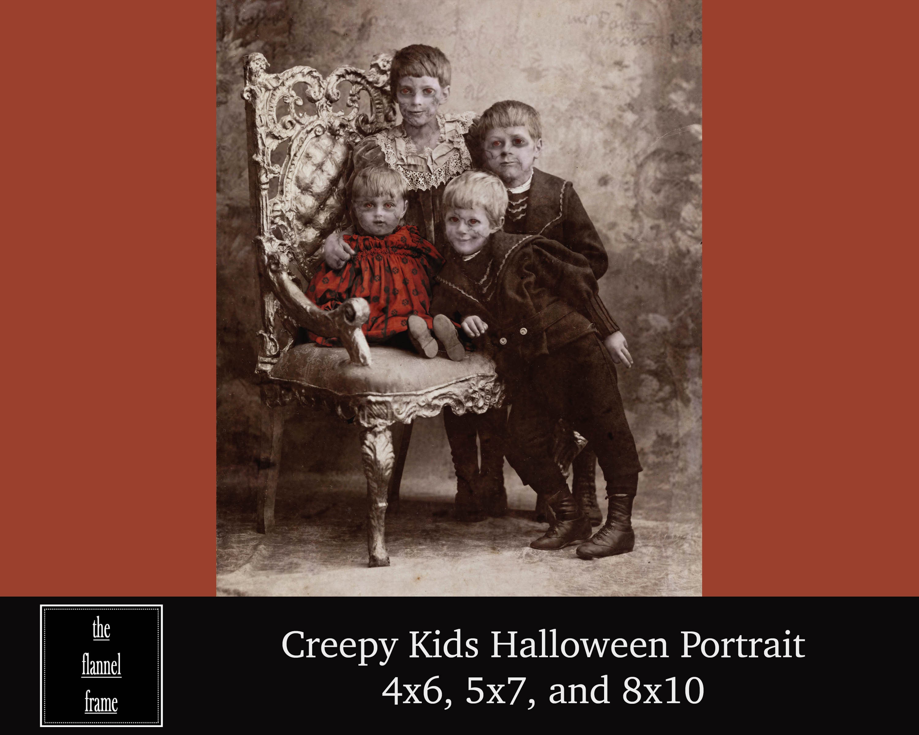 Halloween Portrait Photo - Creepy Kids Photograph -Vintage - Picture Download - Mantle, Wall art - printable decoration - scary creepy decor