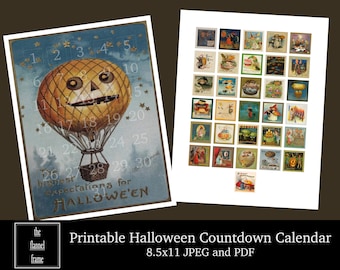 Halloween Countdown Calendar - Vintage Style Printable Download - Advent Style - JPEG and PDF