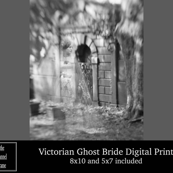 Vintage Halloween Photograph - Spooky Victorian Ghost Bride Portrait - Photo Download - Printable Picture - scary creepy macabre decoration