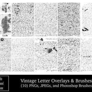 Superposiciones de letras manuscritas vintage y pinceles de Photoshop - Conjunto de 10 descargas digitales JPEG y PNG - Archivo ABR - Fotografía - Scrapbooking