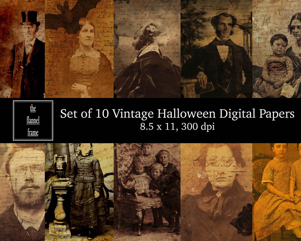 Vintage Halloween Portraits Printable Paper Antique - Etsy