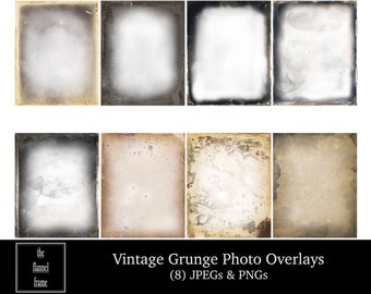 Photo Textures & Overlays - Set of 8 JPEG and PNG Digital Downloads - Vintage Rustic Grunge Style Frames for Photography