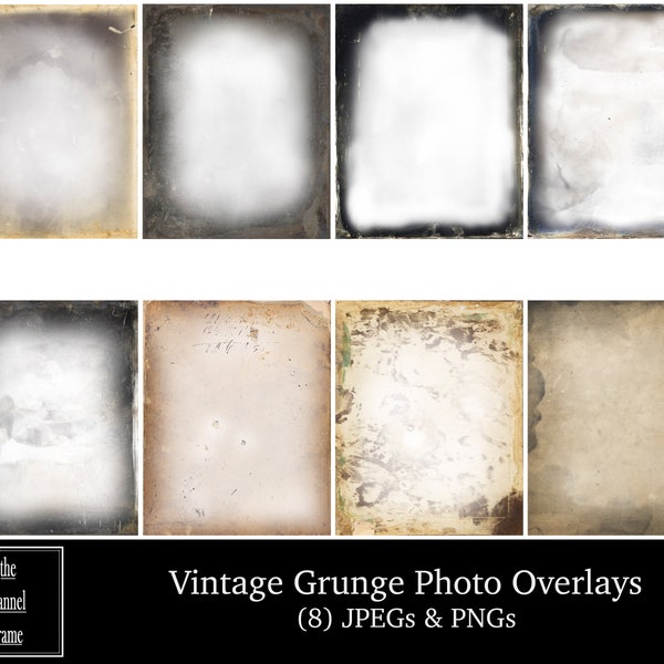 Photo Textures & Overlays - Set of 8 JPEG and PNG Digital Downloads - Vintage Rustic Grunge Style Frames for Photography