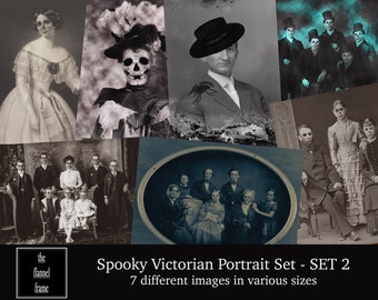Vintage Halloween-foto's - Victoriaanse portretset - foto downloaden - afdrukbare afbeeldingen - enge, enge, macabere decoratie