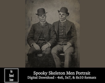 Vintage Halloween-portret, foto spookachtige skelet mannen, spookfoto - Download afdrukbare foto - enge griezelige fotodecoratie