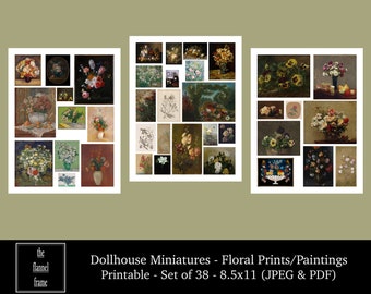 Poppenhuis miniatuur bloemenschilderijen - prenten - 38 instant afdrukbare foto's - digitale download - kunst aan de muur - bloemen - botanisch