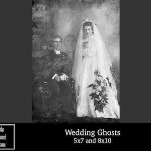 Spooky Victorian Ghost Wedding Portrait - Halloween Photograph Download - printable picture - scary creepy photo decoration
