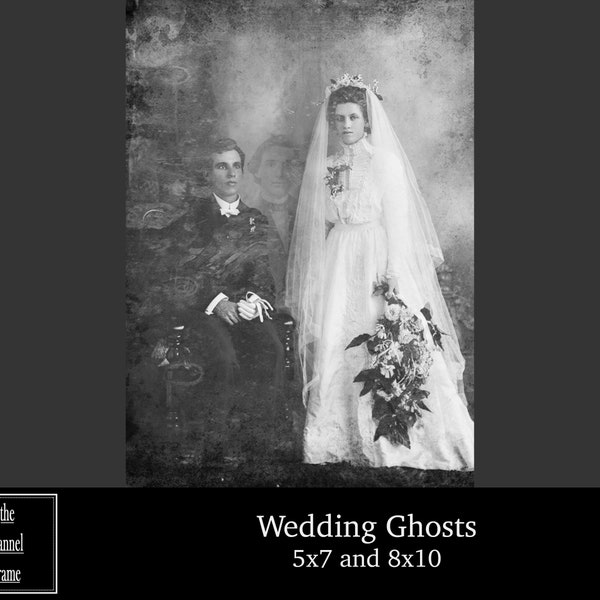 Spooky Victorian Ghost Wedding Portrait - Halloween Photograph Download - printable picture - scary creepy photo decoration