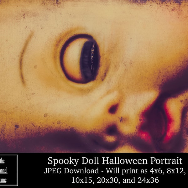 Spooky Baby Doll Halloween Portrait - Vintage Style Photograph Download - printable picture - scary creepy photo decoration