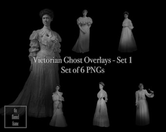 Victoriaanse spookoverlays - set van 6 instant digitale png-downloads - vintage stijlelementen voor fotografie, halloweenversieringen