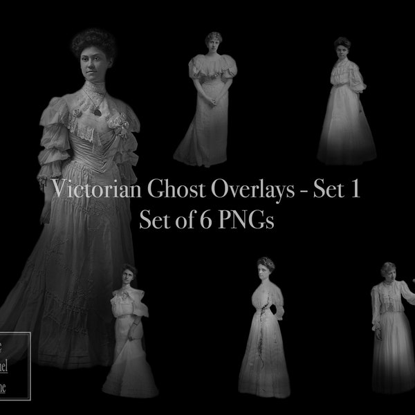 Victorian Ghost Overlays - Set of 6 Instant PNG Digital Downloads - Vintage Style Spirit Elements for Photography, Halloween Decorations