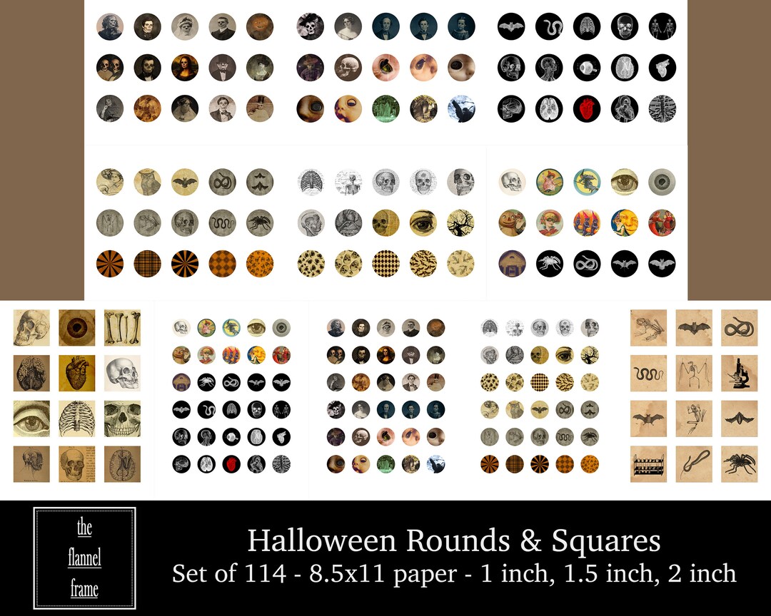 Halloween Printable Collage Sheets 11 Pages Jewelry Rounds - Etsy