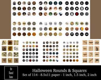 Halloween Printable Collage Sheets - 11 pages - Jewelry Rounds - 1, 1.5, 2 inch - Pendants, Stickers, Magnets, Gift Tags, Buttons, Crafts