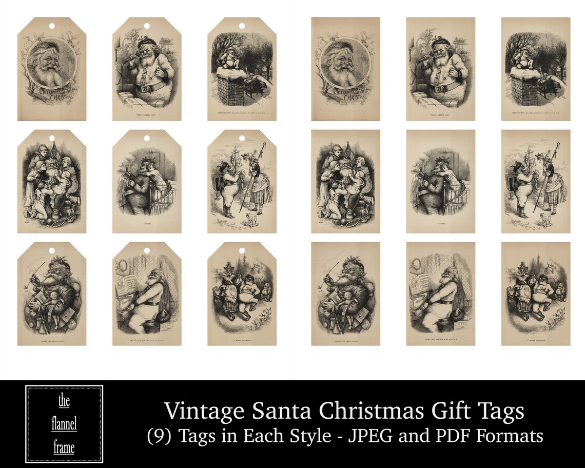 Christmas Printable Gift Hang Tags Vintage Santa Book | Etsy