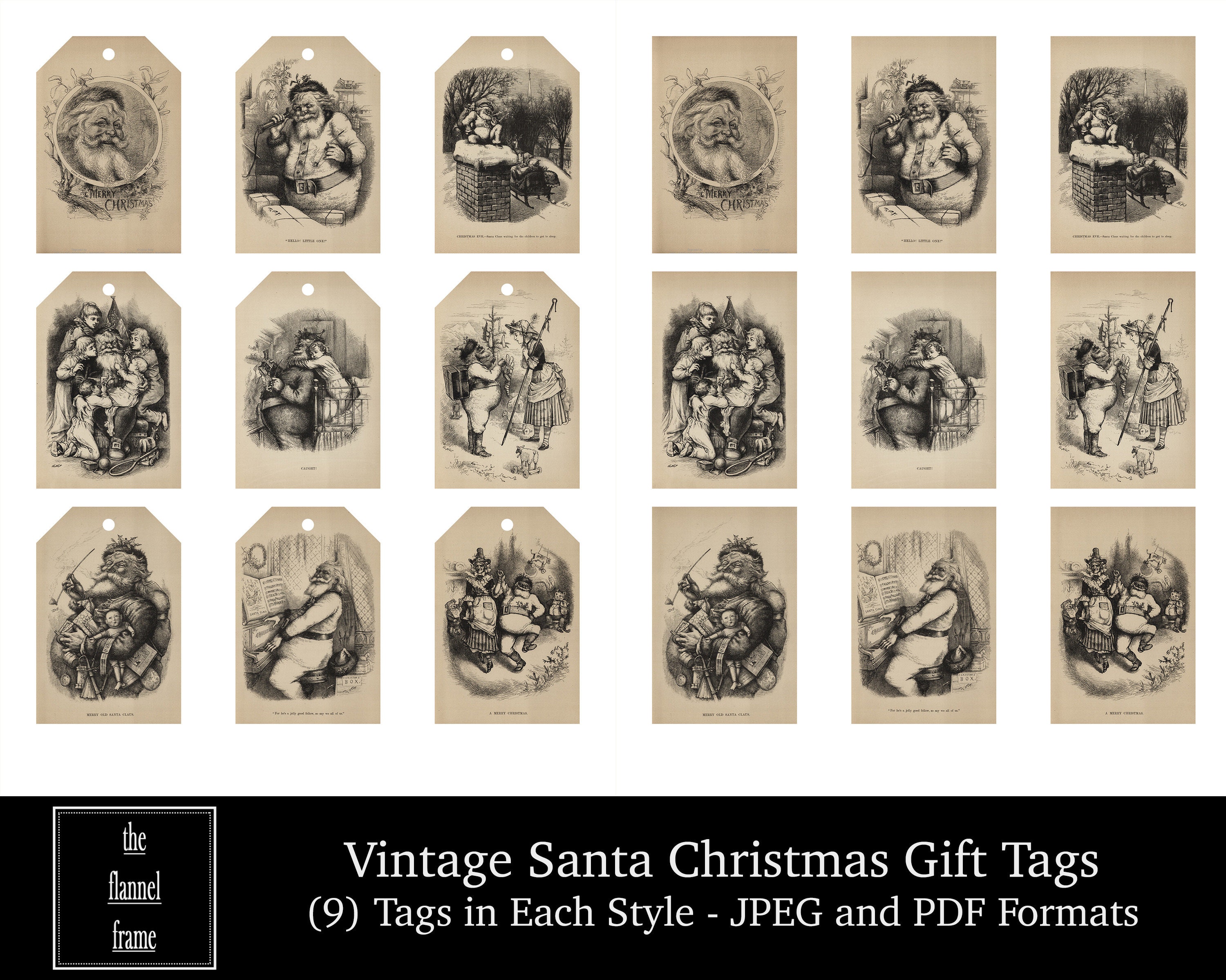 Christmas Printable Gift Hang Tags Vintage Santa Book | Etsy