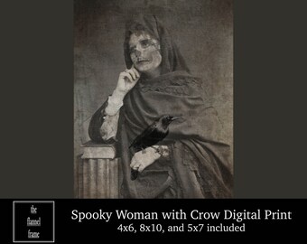 Vintage Victoriaans Halloween-portret - Spooky Skeleton Lady Photo Download - afdrukbare foto - enge griezelige fotodecoratie