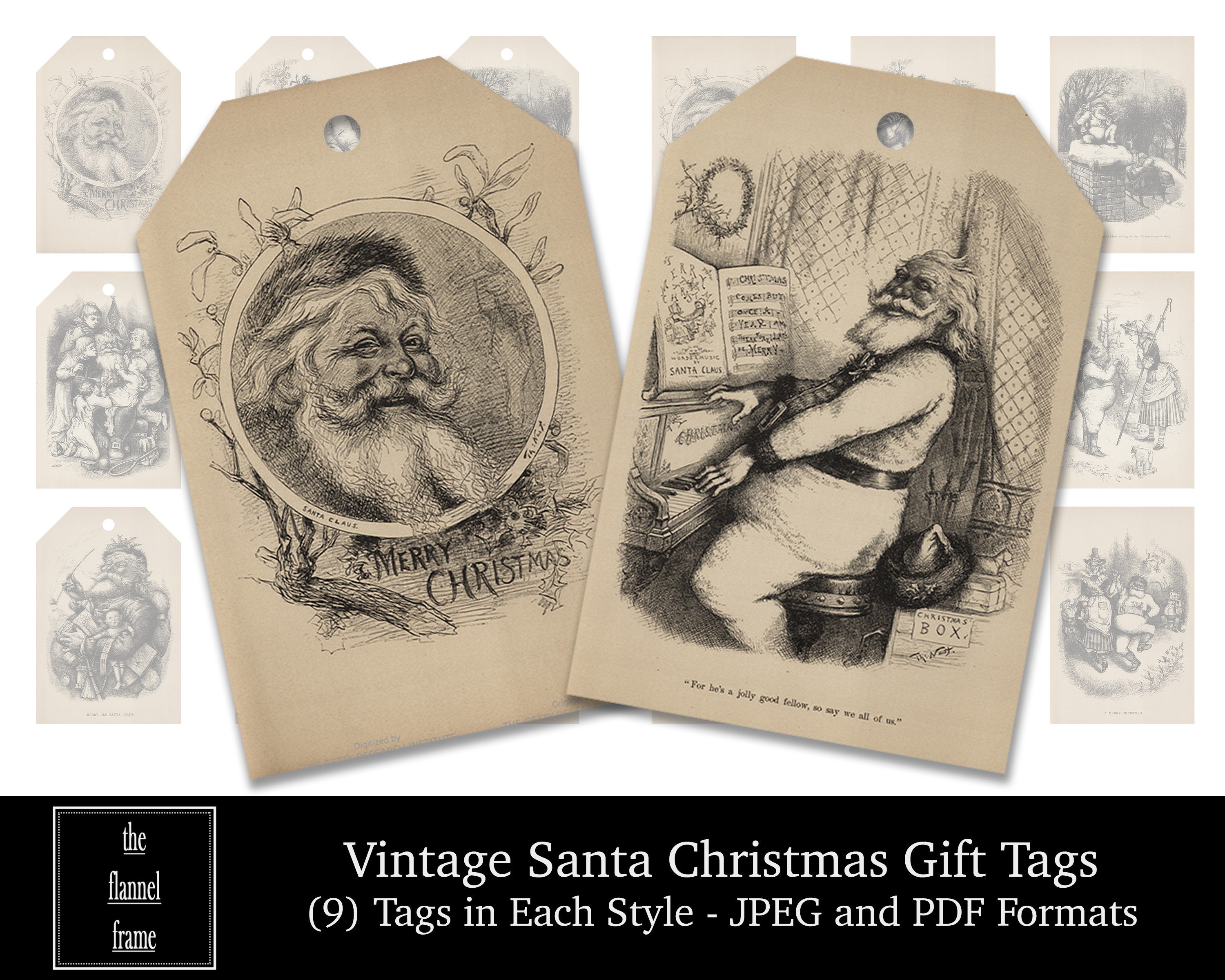 Christmas Printable Gift Hang Tags Vintage Santa Book | Etsy