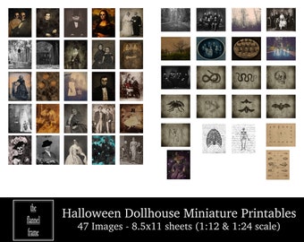 Halloween spookachtig poppenhuis miniatuurfoto's - 47 vintage foto's en kunst aan de muur, instant afdrukbare afbeeldingen, digitale download