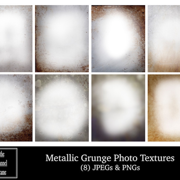 Photo Textures & Overlays - Set of 8 JPEG and PNG Digital Downloads - Vintage Rustic Metal Grunge Style Frames for Photography