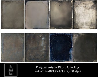 Fototexturen en -overlays - Set van 8 digitale JPEG-downloads - Vintage daguerreotypiestijl voor fotografie - grunge, rustiek