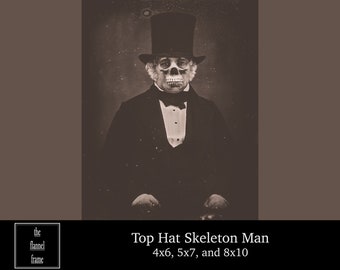 Vintage Halloween-portret, foto spookachtige Victoriaanse skeletman, download afdrukbare foto - enge griezelige fotodecoratie