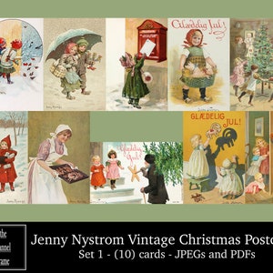 Cartões postais de Natal suecos vintage - Jenny Nystrom - Pacote de download digital - Cartão clássico para impressão 4x6 - Coisas efêmeras vitorianas antigas