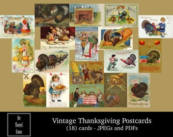 Vintage Thanksgiving-ansichtkaarten - Instant retro digitale downloadbundel - klassieke afdrukbare kaart van 4 x 6 - antieke Victoriaanse ephemera-kit