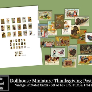 Dollhouse Miniature Thanksgiving Postcards - 18 Vintage Victorian Cards - Instant Printable Digital Download -  Various Scales - Accessories
