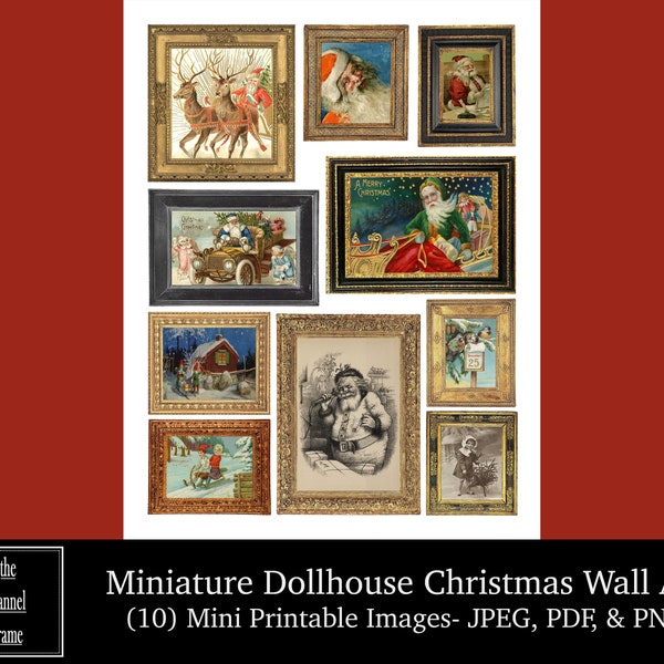 Dollhouse Miniature Vintage Christmas Wall Art - 10 Framed Minis - Instant Printable Pictures - Digital Download